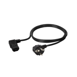 Kabel zasilający BKT - gniazdo kątowe IEC 320 C13 10A, wtyk kątowy DIN 49441 (unischuko) 16A, 3 x 1,0 mm2 czarny  2 m